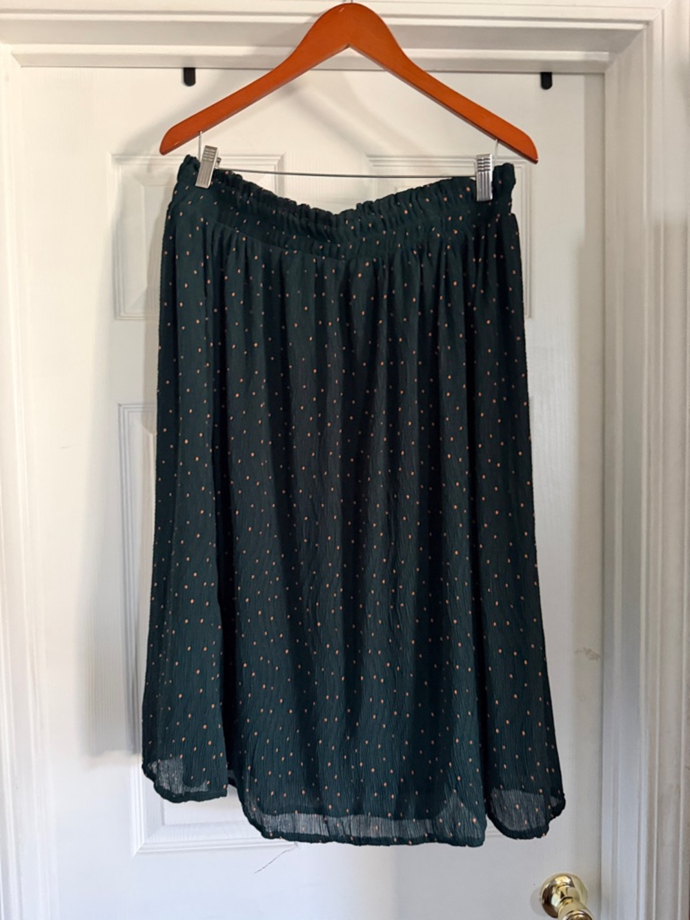 Roolee Dark Green Midi Skirt with Tiny Dot Print